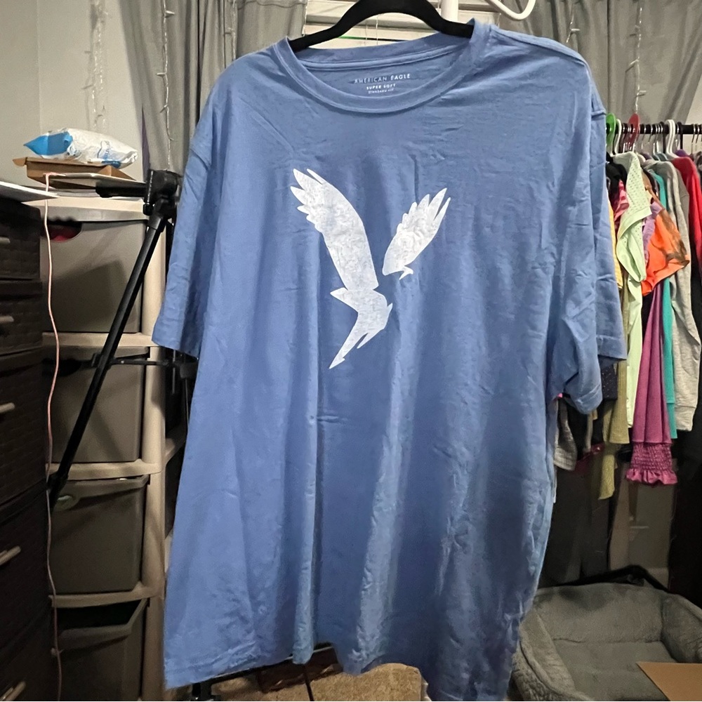 American Eagle Outfitters Blue Short Sleeve Tee with Bird Graphic